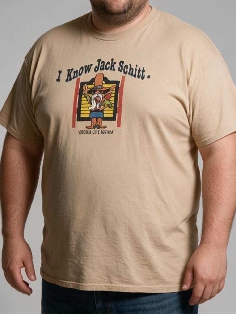Port and Company Tan Graphic Crew Tee with Front Print